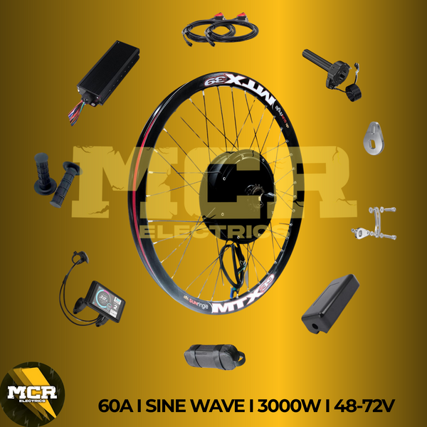 3000W E Bike Conversion Kit 60 Amp, 72V, Rear Wheel Single Speed 135mm Dropout 26″ 27.5” 29″