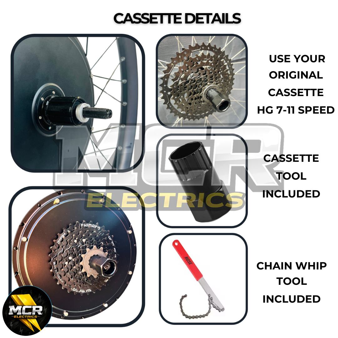 1500W E-Bike Conversion Kit 48V-52V Cassette Rear Wheel Samsung 48V 24.5Ah Battery, Colour Display, MTX39 Rim, Fits 7–11 Speed Cassettes | High-Torque Electric Bike Kit