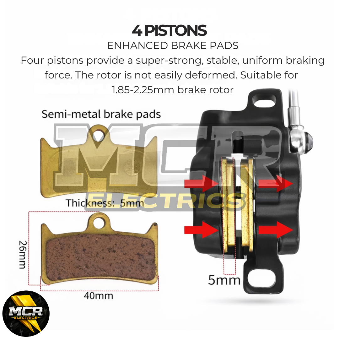 ZOOM 893E 4 Piston Hydraulic Brake Set Pre-Bled Left Right E-Bike + Sensors