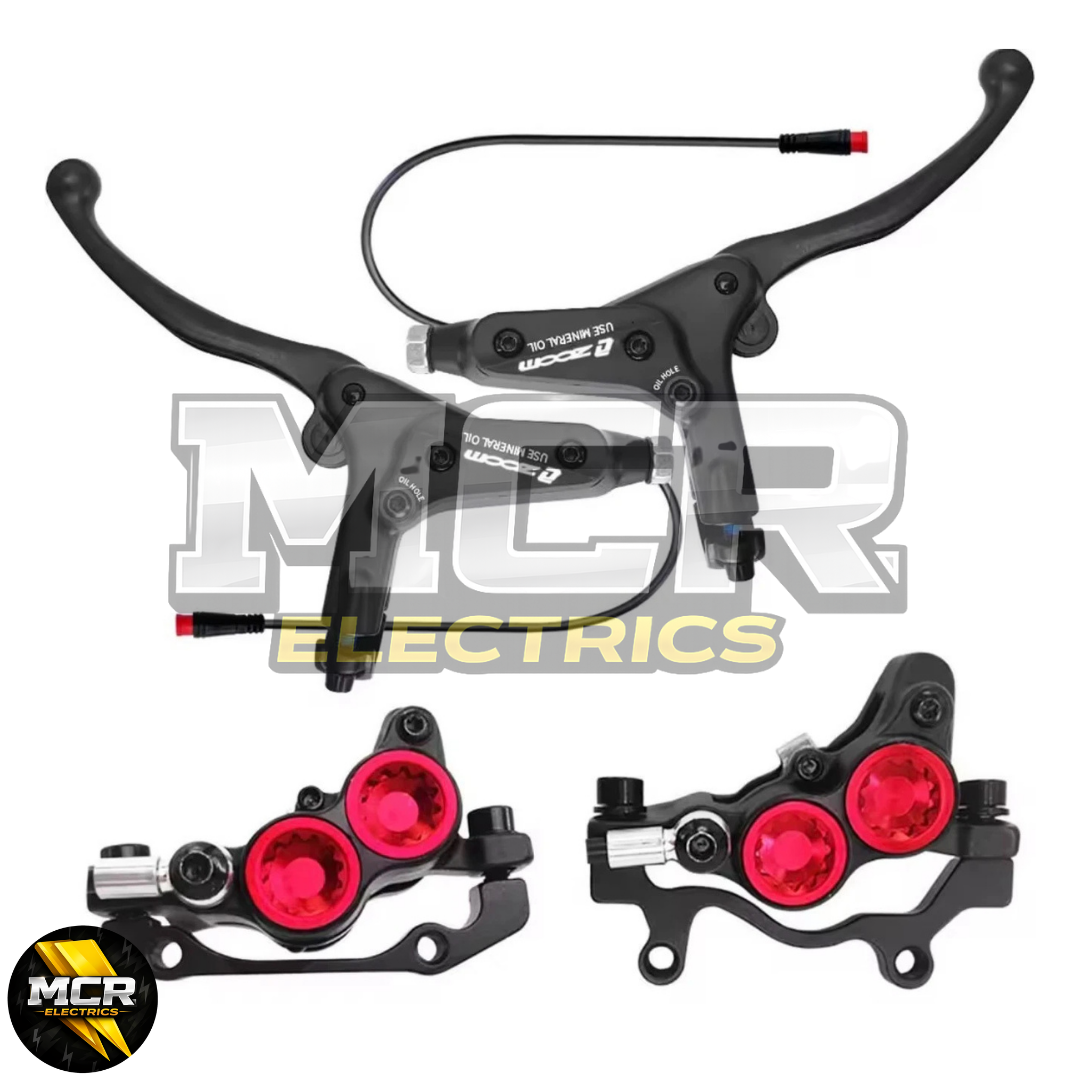 ZOOM 893E 4 Piston Hydraulic Brake Set Pre-Bled Left Right E-Bike + Sensors