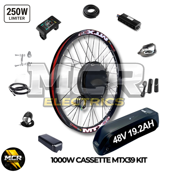 48V 1000W / 250W Electric Bike Conversion Kit – MTX Rear Wheel & Battery – 7-11 Speed Cassette – 26″ 27.5″ 29″ E-Bike Upgrade