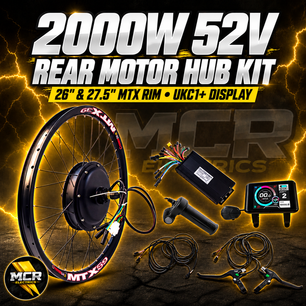 2000W  52V, 26″ & 27.5″ MTX39 Rear Hub Motor Kit UKC1+ display