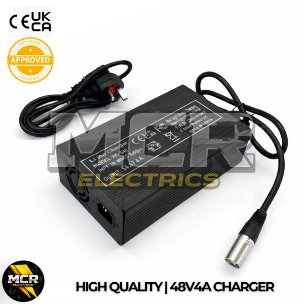48V (54.6V) Fan Cooled Battery Charger 13s 4A 3 Pin XLR Li-ion UK Plug SJT-600E