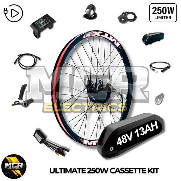 Ultimate MTX 48V 250W Road Legal E Bike Conversion Kit HG Cassette 1-11 Speed Rear Wheel | 48V 13AH EVE Battery 30 Miles Range