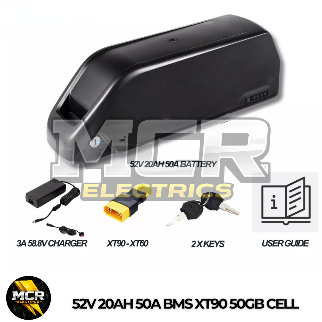 52V 20Ah E Bike Battery 50A BMS 21700 Cells XT90 Base 4 Slot + Charger Electric Bicycle 200W-2000W UK