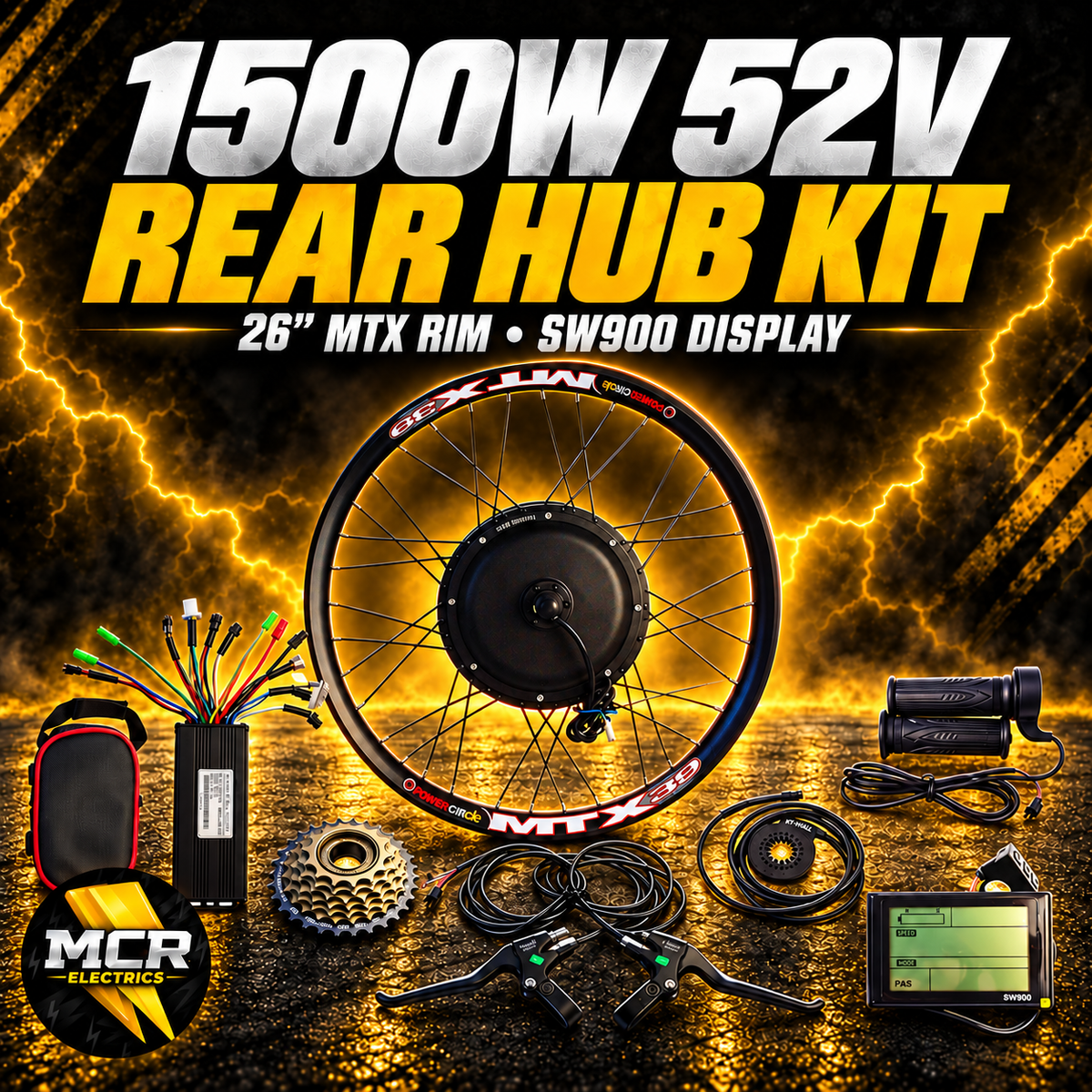 1500W 52V Rear Hub Motor Conversion Kit | 26-inch MTX Rim, SW900 Display