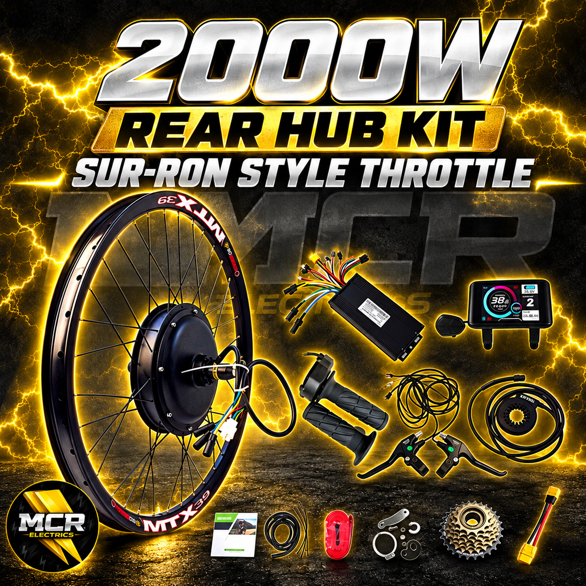 2000W MTX39 rear hub kit with Sur-Ron style throttle | MCR Electric