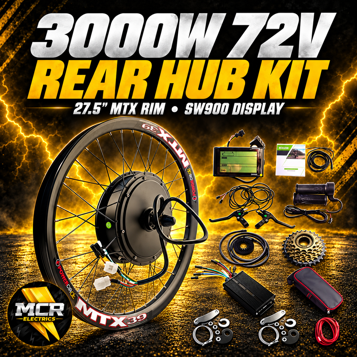 MCR Electrics 3000W 72V 27.5-inch MTX rear hub kit with SW900 display