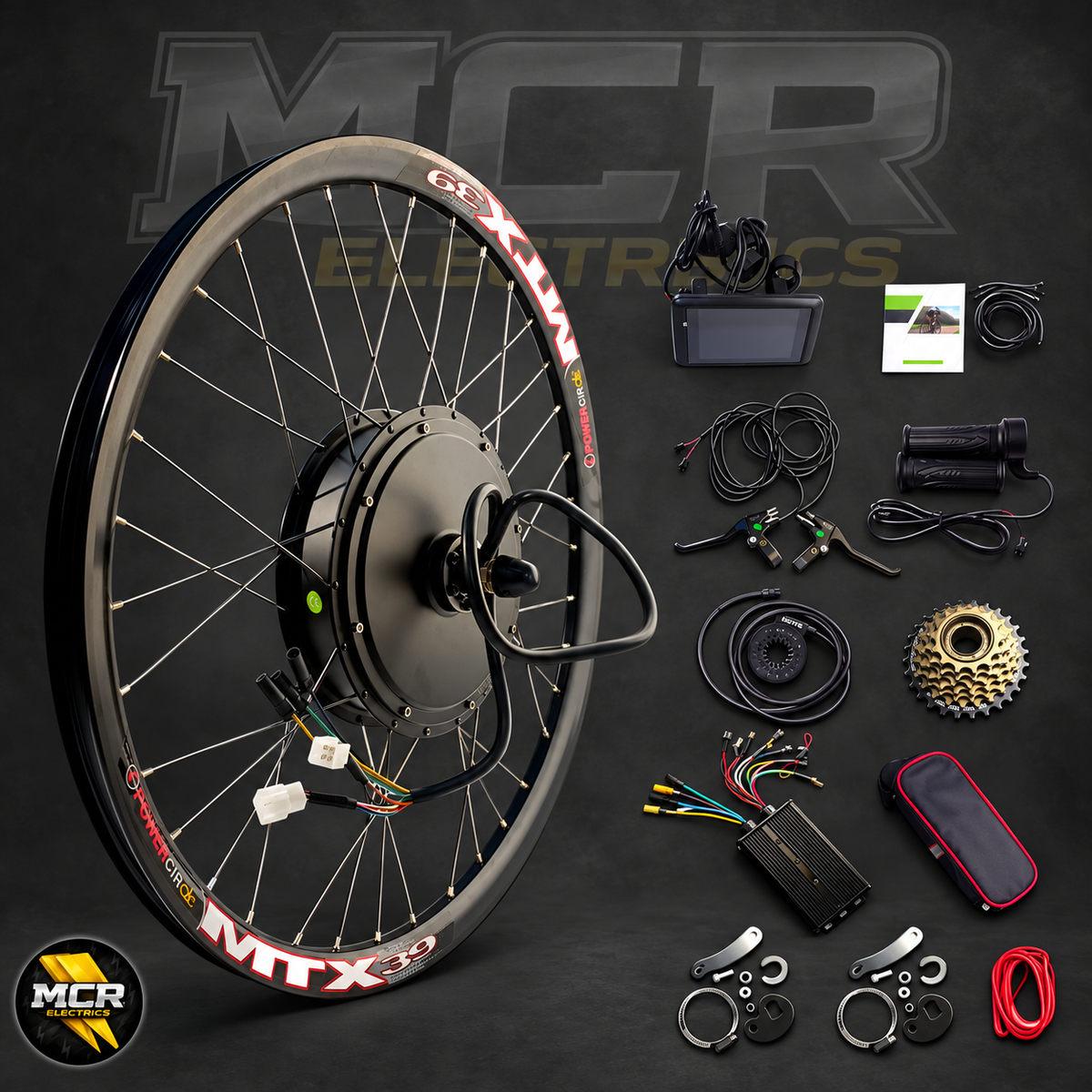 3000W MTX rear hub motor kit components with MCR Electrics branding